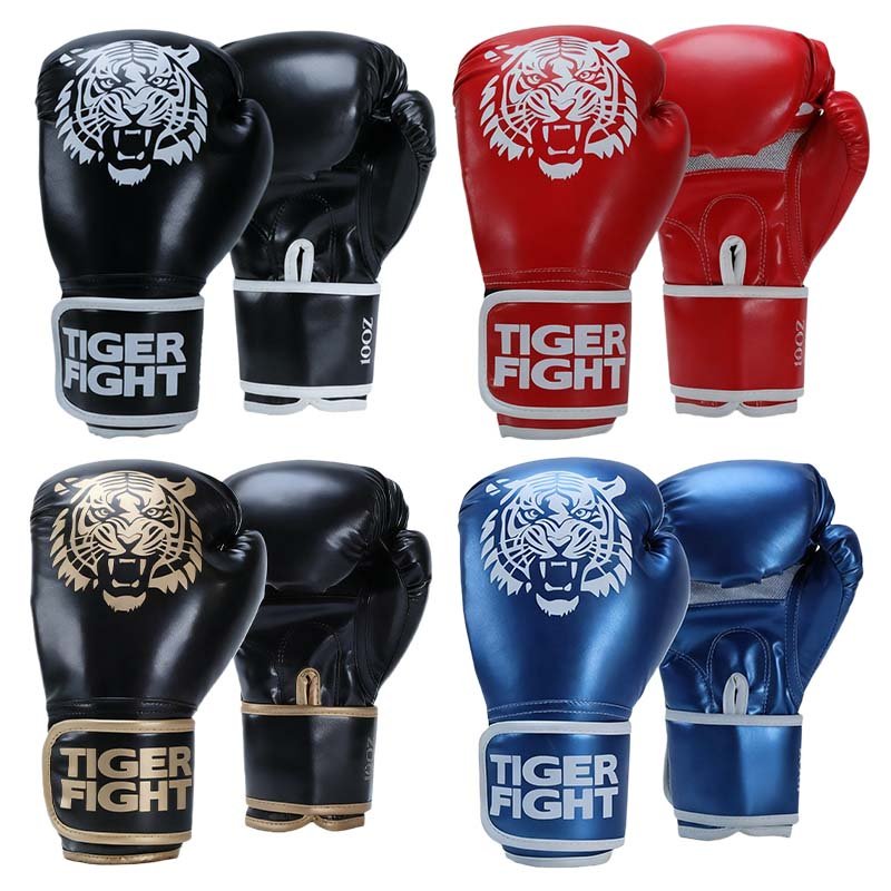 TIGER FIGHT Boxing Gloves, Pro Training Sparring, PU Leather, Muay Thai MMA Kickboxing, Men Women Adult, Heavy Punching Bag Focus Mitts Pads Workout, Ventilated Palm, one-piece foam molded inner lining, 6 8 10 12Oz