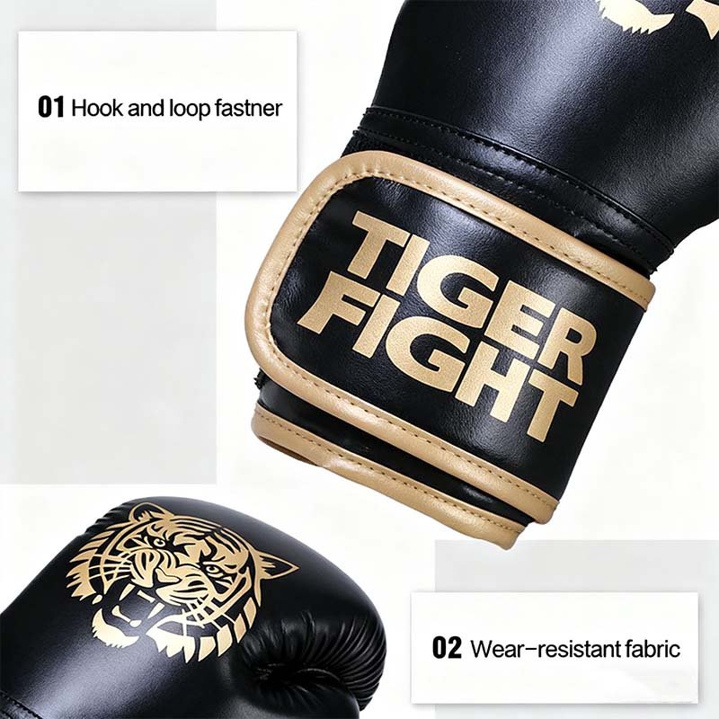 TIGER FIGHT Boxing Gloves, Pro Training Sparring, PU Leather, Muay Thai MMA Kickboxing, Men Women Adult, Heavy Punching Bag Focus Mitts Pads Workout, Ventilated Palm, one-piece foam molded inner lining, 6 8 10 12Oz - Image 7