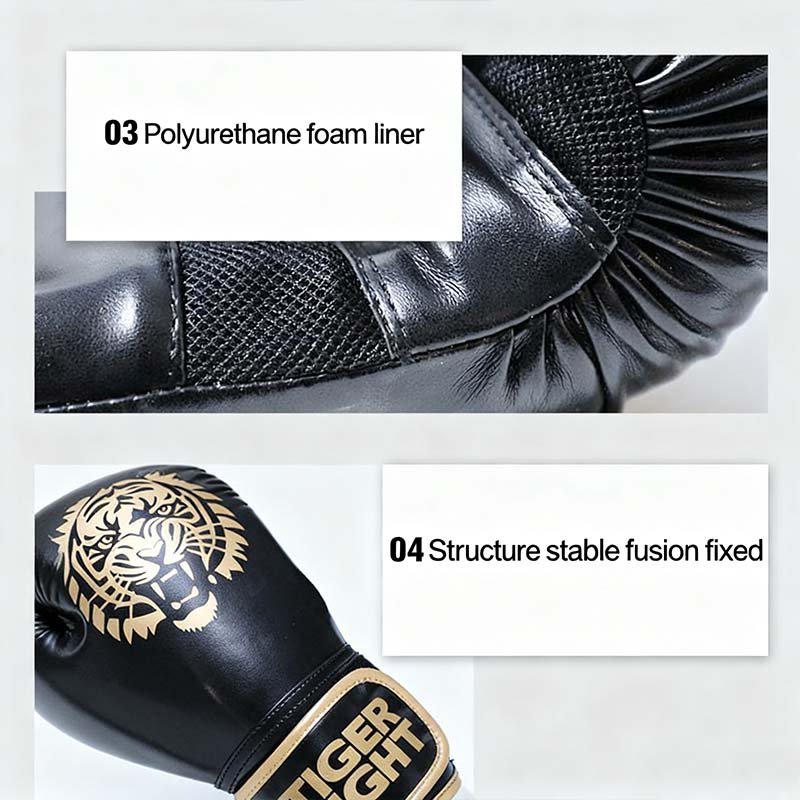 TIGER FIGHT Boxing Gloves, Pro Training Sparring, PU Leather, Muay Thai MMA Kickboxing, Men Women Adult, Heavy Punching Bag Focus Mitts Pads Workout, Ventilated Palm, one-piece foam molded inner lining, 6 8 10 12Oz - Image 8
