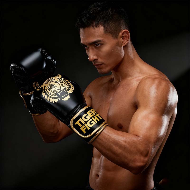 TIGER FIGHT Boxing Gloves, Pro Training Sparring, PU Leather, Muay Thai MMA Kickboxing, Men Women Adult, Heavy Punching Bag Focus Mitts Pads Workout, Ventilated Palm, one-piece foam molded inner lining, 6 8 10 12Oz - Image 3